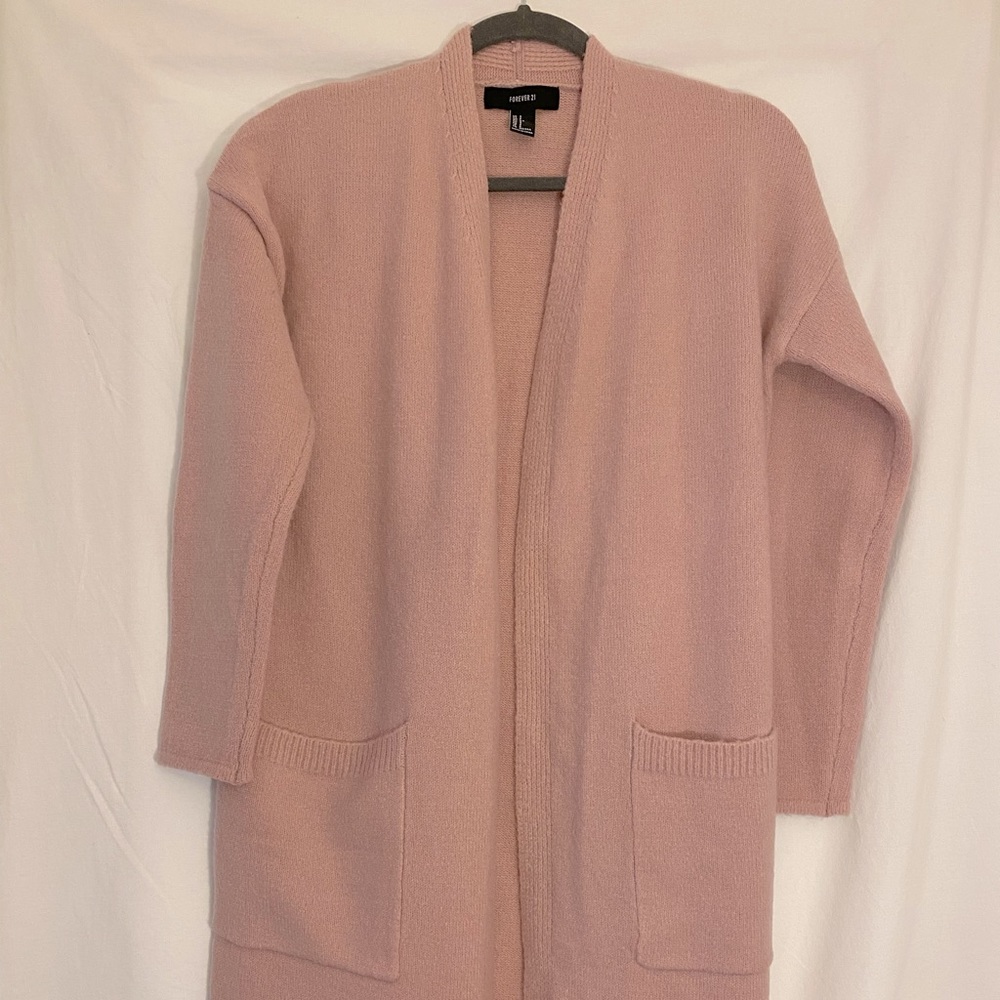 Mauve Pink Long Cardigan Coat Sweater